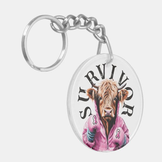 Borstkanker overlevende Koe wit Sleutelhanger (Voorkant Links)