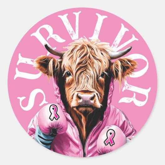 Borstkanker overlevende roze Koe Ronde Sticker (Voorkant)