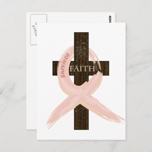 Borstkanker Overlevende roze lintkruis van het gel Briefkaart (Voorkant / Achterkant)