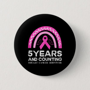 Borstkanker Overlevende T-shirt 5 jaar Kankervrij Ronde Button 5,7 Cm