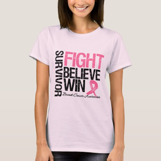 Borstkanker Overlevingsstrijd Believe Win Motto T-shirt (Voorkant)