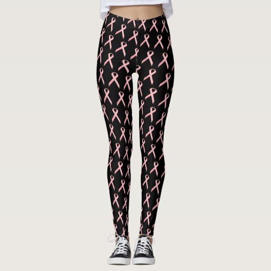 Borstkanker Race roze lint op zwart V2 Leggings (Voorkant)