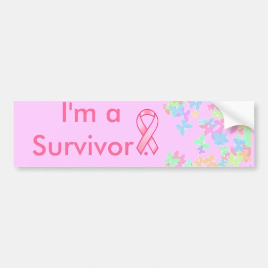Borstkanker Ribbon, Butterfly, ik ben een Survivor Bumpersticker (Voorkant)