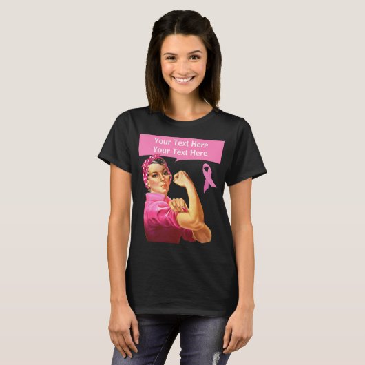 Borstkanker Rosie de Riveter roze T-shirt (Voorkant volledig)