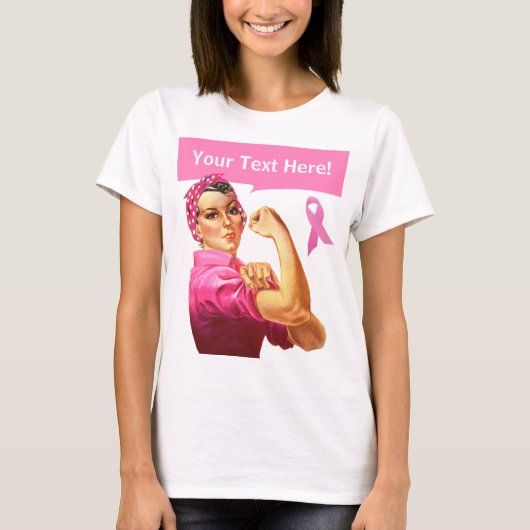Borstkanker Rosie de Riveter roze T-shirt (Voorkant)