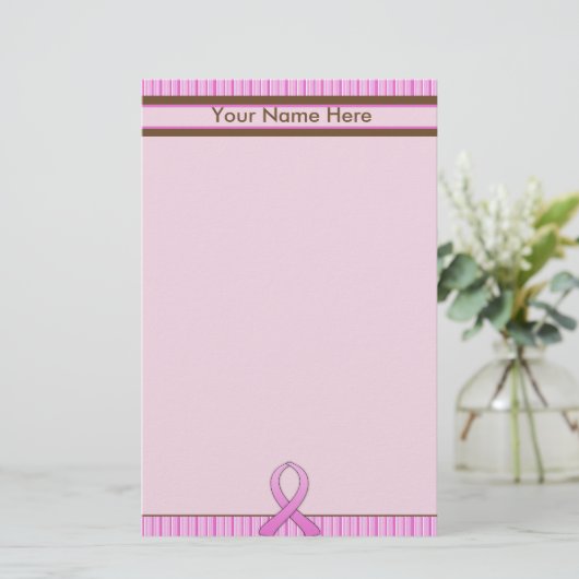 Borstkanker Roze & bruin gestreept Briefpapier (Staand voorkant)
