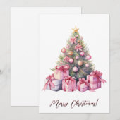 Borstkanker Roze Kerstboom Waterverf Kunst Feestdagenkaart (Voorkant / Achterkant)