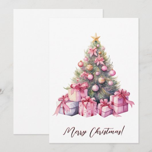 Borstkanker Roze Kerstboom Waterverf Kunst Feestdagenkaart (Voorkant / Achterkant)