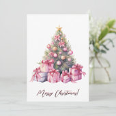 Borstkanker Roze Kerstboom Waterverf Kunst Feestdagenkaart (Staand voorkant)