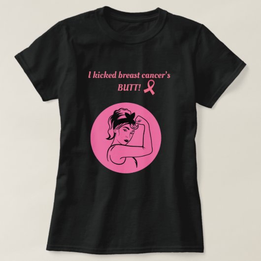 Borstkanker Roze Kick Butt Vrouw T-shirt (Design voorkant)