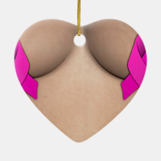Borstkanker Roze linbbons kerstversiering Keramisch Ornament (Achterkant)