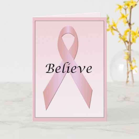 Borstkanker Roze lint Believe Kaart (Gele Bloem)