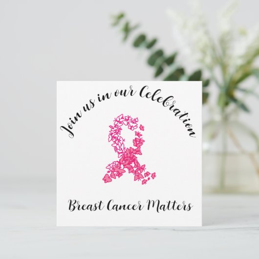 Borstkanker Roze Lint Einde van Chemo Party Kaart (Staand voorkant)