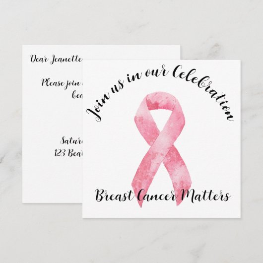 Borstkanker Roze Lint Einde van Chemo Party Kaart (Voorkant / Achterkant)