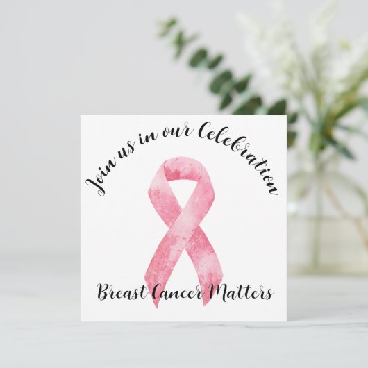 Borstkanker Roze Lint Einde van Chemo Party Kaart (Staand voorkant)