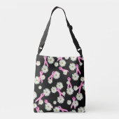 Borstkanker, roze lint en madeliefje crossbody tas (Achterkant)