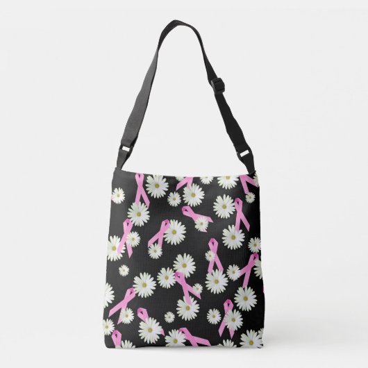 Borstkanker, roze lint en madeliefje crossbody tas (Achterkant)