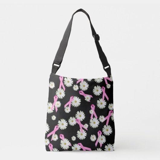 Borstkanker, roze lint en madeliefje crossbody tas (Voorkant)