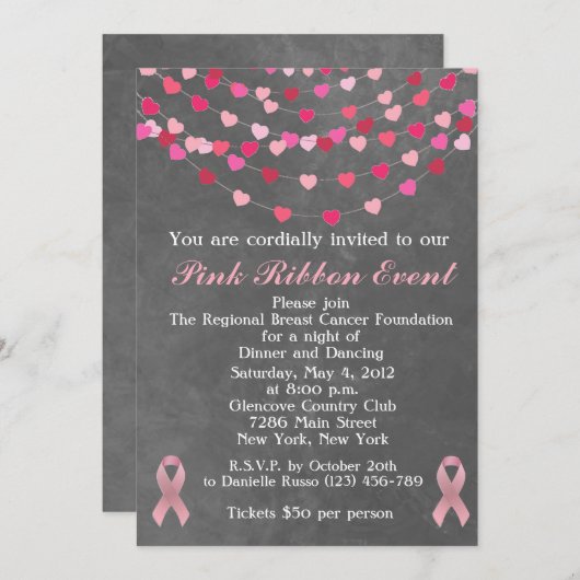 Borstkanker Roze lint Fundraiser Invitation Kaart (Voorkant / Achterkant)