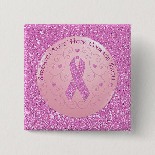 Borstkanker Roze lint Glitter Button