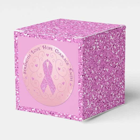 Borstkanker Roze lint Glitter Cube Favor Box Bedankdoosjes (Voorkant Zijde)