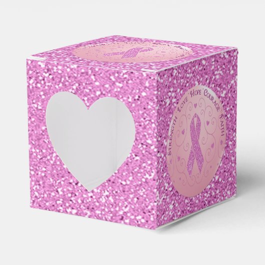 Borstkanker Roze lint Glitter Hart Favor Box Bedankdoosjes (Voorkant Zijde)