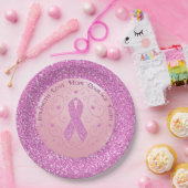 Borstkanker Roze lint Glitter Paper Borden Papieren Bordje (Feest)