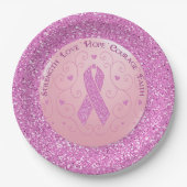 Borstkanker Roze lint Glitter Paper Borden Papieren Bordje (Voorkant)