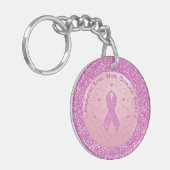 Borstkanker Roze lint Glitter Rond Sleutelhanger (Voorkant Links)