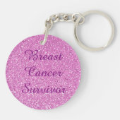 Borstkanker Roze lint Glitter Rond Sleutelhanger (Achterkant)