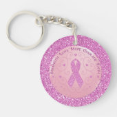 Borstkanker Roze lint Glitter Rond Sleutelhanger (Voorkant)