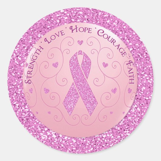 Borstkanker Roze lint Glitter Stickers (Voorkant)