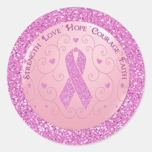 Borstkanker Roze lint Glitter Stickers
