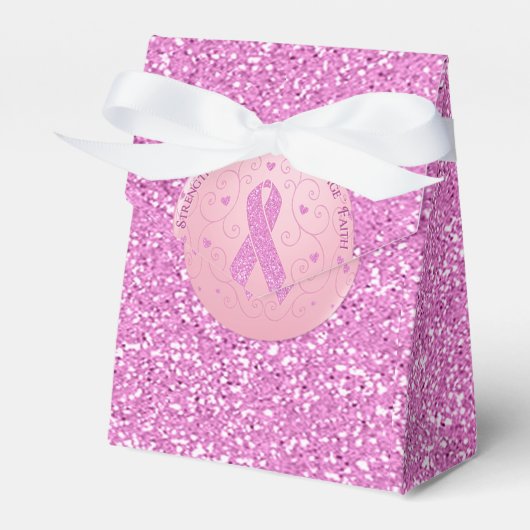 Borstkanker Roze lint Glitter Tent Favor Box Bedankdoosjes (Voorkant Zijde)