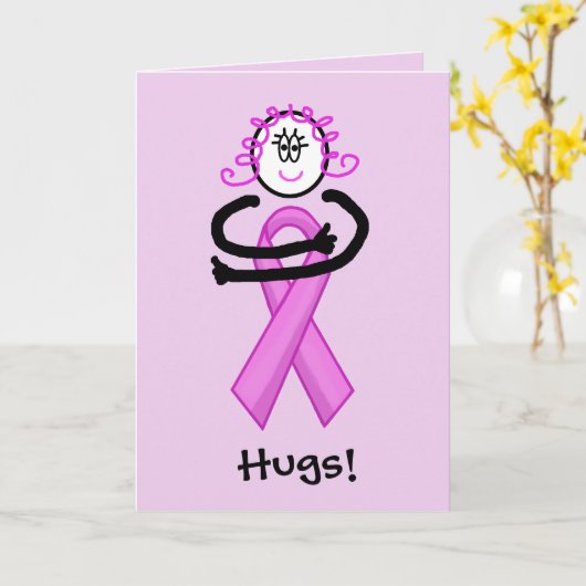Borstkanker roze lint knuffel Wenskaart Kaart (Gele Bloem)