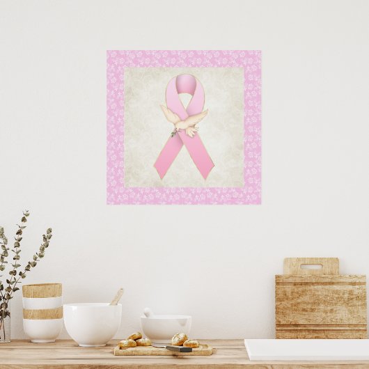 Borstkanker Roze lint met dove Poster (Keuken)