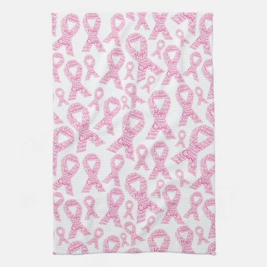 Borstkanker - Roze lint met positief Theedoek (Verticaal)