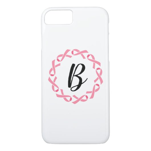 Borstkanker Roze lint Monogram Telefoon Case (Achterkant)