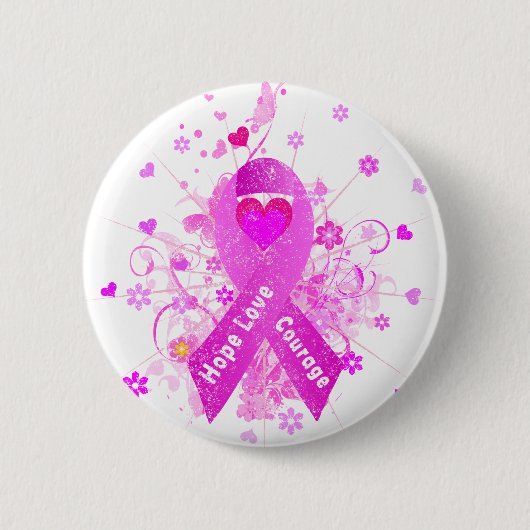 Borstkanker Roze Lint Ronde Button 5,7 Cm (Voorkant)