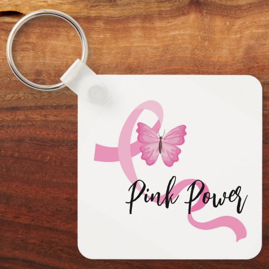 Borstkanker Roze lint Sleutelhanger (Voorkant)