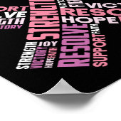 Borstkanker Roze lint Word Cloud Recovery Poster (Hoek)