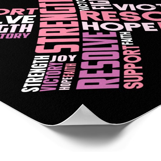 Borstkanker Roze lint Word Cloud Recovery Poster (Hoek)