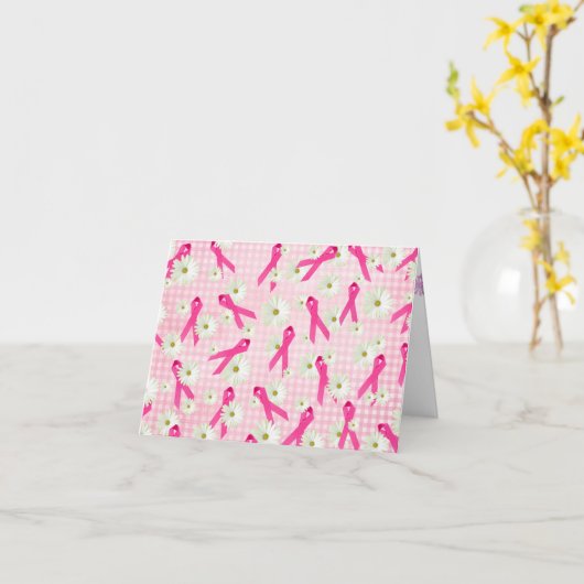 Borstkanker Roze linten en Daisies Kaart (Gele Bloem)