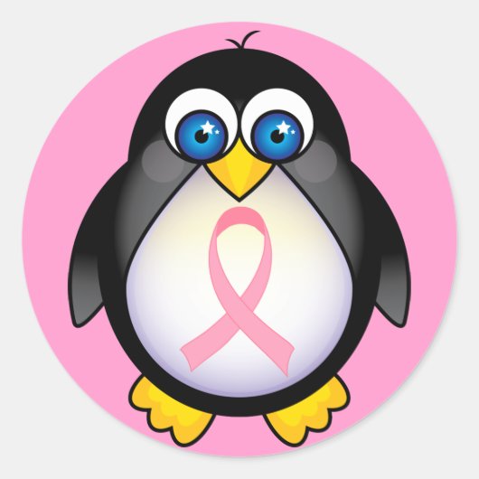 Borstkanker Roze lintje Penguin Gift Ronde Sticker (Voorkant)