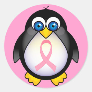 Borstkanker Roze lintje Penguin Gift Ronde Sticker