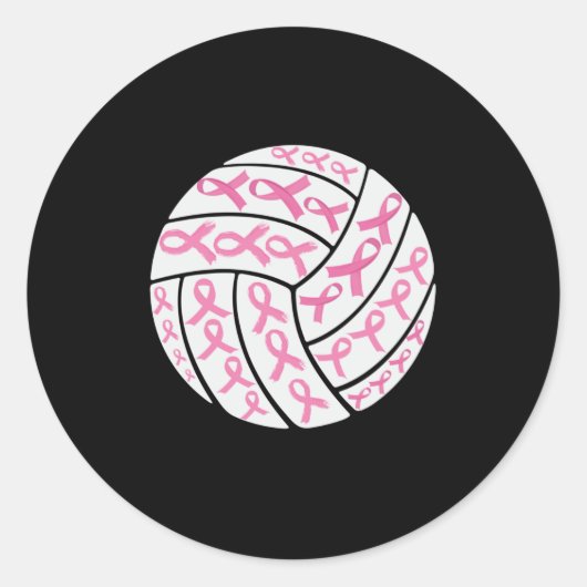 Borstkanker Roze lintje Volleyball Awareness Ronde Sticker (Voorkant)