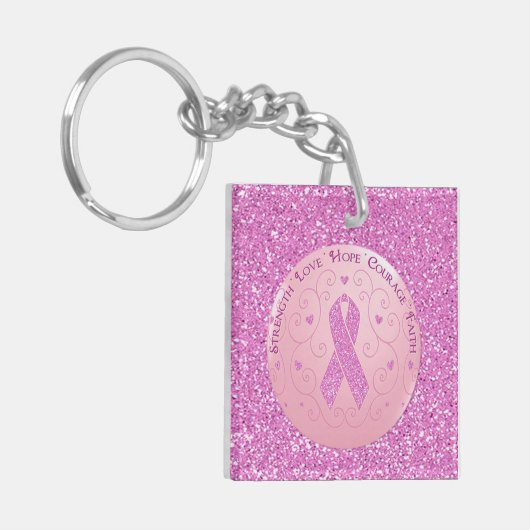 Borstkanker Roze lintlint Sleutelhanger (Voorkant Links)
