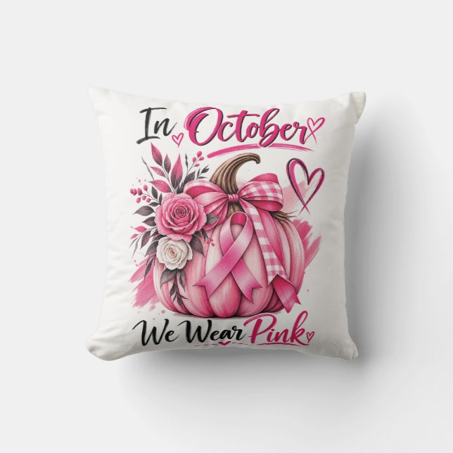 Borstkanker Roze Pompoen Bloem Bewustzijn Kussen (Voorkant)