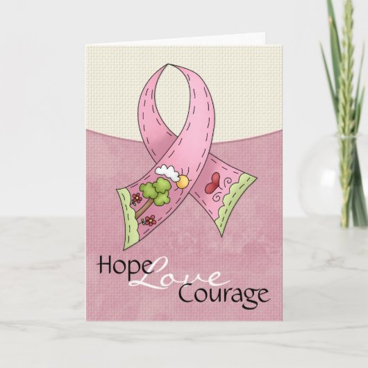 Borstkanker Roze Ribbon Hope Love Courage Kaart (Voorkant)