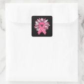 Borstkanker Roze ribbon Sunflower Breast Cancer  Vierkante Sticker (Tas)